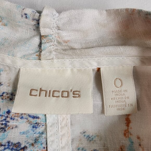 Chicos Women’s Cardigan Size 0 XS White Multi Abstract Open Front Chiffon Dolman - Picture 3 of 13